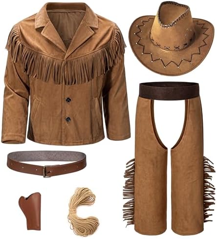 KAIPUTE Cowboy Costume Kids Jacket for Boys Girls Western Role Play Halloween Party Cosplay 3-12 Years
