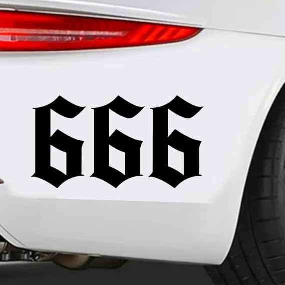 2pcs 5.91"x3.15" Number 666 Vinyl Sticker, Durable Car Decoration for Door, Gas Tank, Rear Window #2BZ321 (Black)
