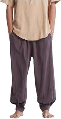 ZanYing Men Meditation Monk Pants Yoga Taichi Loose Pants Cotton Linen Brown