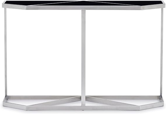 Zuri Furniture Modern Plaza Console Table - Black Opaque Glass with Brushed Stainless Steel Base