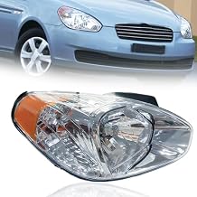 Headlight Assembly Compatible with 2007-2011 Hyundai w/Bulbs Halogen Headlamp Replacement (Passenger Right Side)