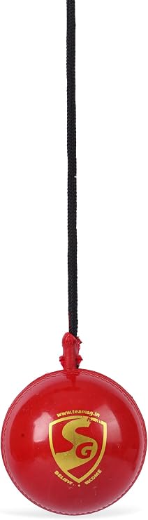 SG Synthetic I Ball with Cord Cricket Hanging Ball | Red | Standard | PVC | Unisex | Ideal for Practice | Durable Construction | Lightweight (159g) | Easy to Hang | Enhances Batting Skills