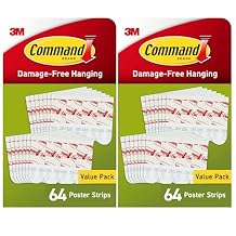 Command Small Poster Strips, 128 White Adhesive Strips (2 Packs of 64), Damage-Free Hanging for Posters, Kids Artwork, Banners & Signs, No Tools, Removes Cleanly