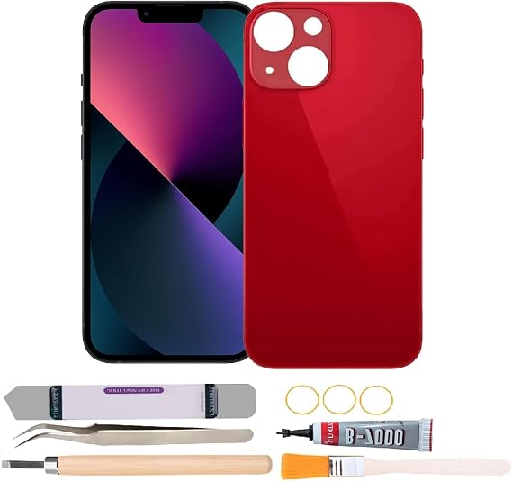 Back Rear Glass Cover Replacement Compatible with iPhone 13 6.1 inches with Repair Tool Kits (Red)