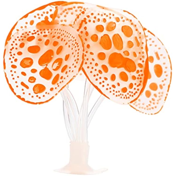 VOCOSTE Soft Silicone Glowing Aquarium Simulation Coral with Sucker, Fluorescence Aquatic Artificial Water Plants for Fish Tank Decoration, Orange