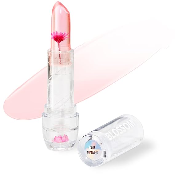 Blossom Lip Gloss Moisturizing pH Lip Balm, Infused with Real Flowers, 3g | Strawberry Scented Color Changing Crystal Lip Stain Tint, Pink, Korean Makeup Coconut Oil Womens, Clear Bulk Chapstick Jojoba