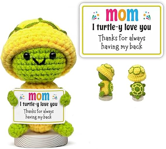 Handmade Crochet Turtle Gift for Women - Uplifting & Inspirational Thank You Present for Teacher, Mom, Best Friend, Coworker - Unique Birthday, Appreciation Keepsake (mom)