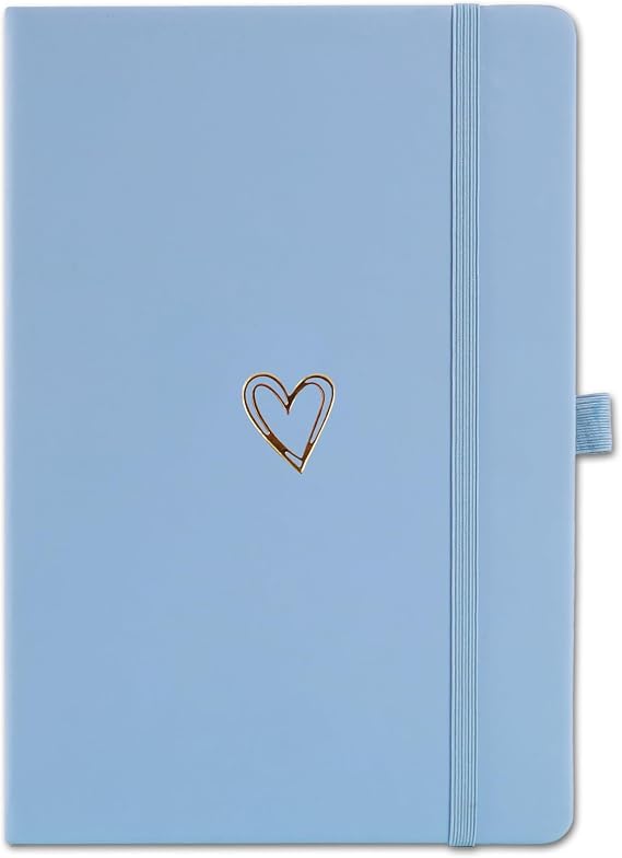 A5 Lined Journal Notebook for Girls Women,192 Pages Hardcover Leather Notebook for Writing,Cute A5 Diary with Heart-Shaped Notepad for Work School,Note Taking,Business (Blue)