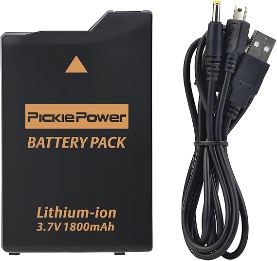 Pickle Power 1800mAh PSP Battery and Charger Cable for Sony PSP-1000 PSP-110 (1001, 1002, 1003, 1004, 1005, 1006, 1007, 1008, 1010), PSP Fat Console