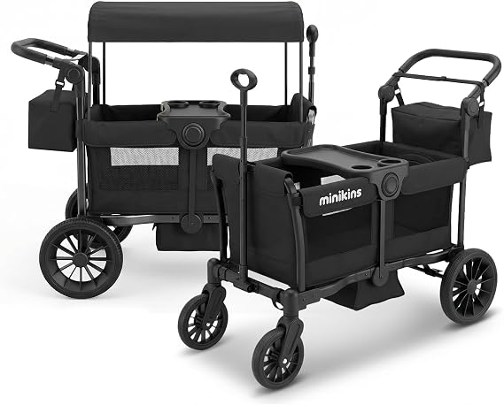 Wagon for Kids, Foldable 2-Seater Wagon Stroller with Canopy | All Terrain Tires, Adjustable Push & Pull Handle, Storage Bag, Harness, Snake Tray for Toddler