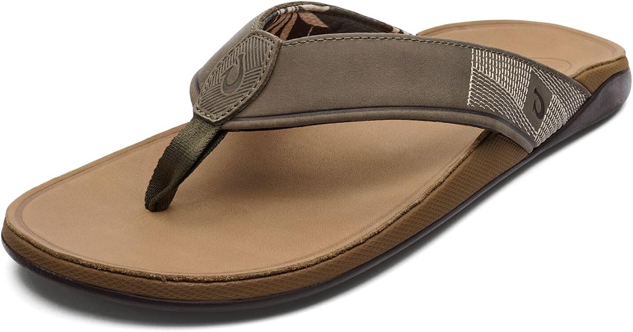 OluKai Tuahine Men's Waterproof Leather Sandals, Versatile Beach Flip-Flops