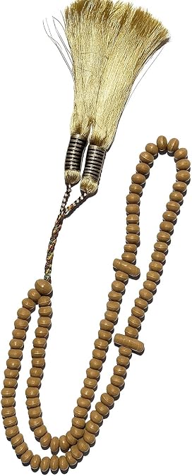 Tasbeeh, turbah, Karbala Craftsmen Traditional Islamic Prayer Beads, Brown Soil Rosary with Tassels, 24 inches