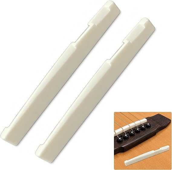 2Pcs Compensated 6-String Acoustic Guitar Bone Bridge Saddle 72x3x9mm | Unbleached real natural bone, fits Mar-tin & guitars, reduces fret buzz, ideal luthier replacement for tone upgrade
