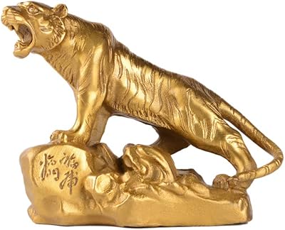 BRABUD Chinese Fengshui Handmade Brass Lucky Tiger Statues Attract Wealth Desktop Figurine Home Decor Housewarming Congratulatory Gift ZD047