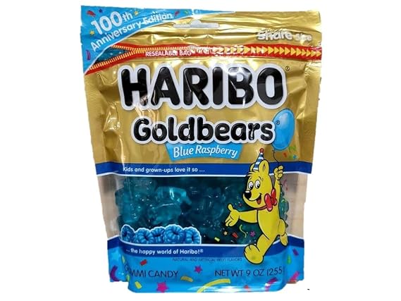 Haribo Of America Haribo Goldbears Gummi Candy 100th Anniversary All Blue Raspberry Limited Edition 9oz, 9 Ounce (Pack of 1)