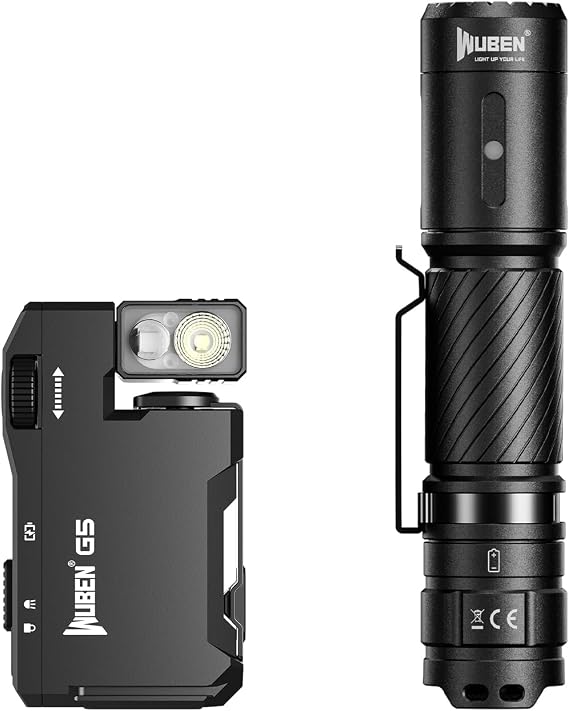 WUBEN G5 Rechargeable EDC Flashlight 400 Lumens Dual Light Sources Bundle C3 Flashlight 1200 High Lumens Rechargeable Flashlights 6 Modes Super Bright