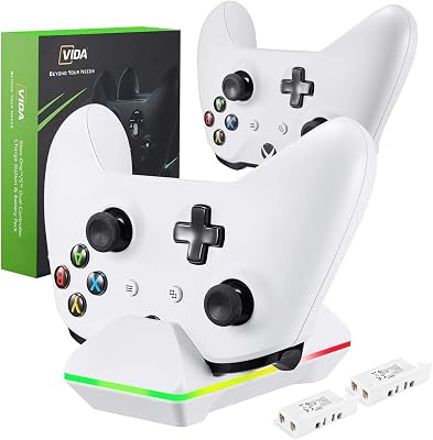 Controller Charger for Xbox One, CVIDA Dual Xbox OneOne SOne Elite Not for Xbox Series XS 2020 Charging Station with 2 Rechargeable Battery Packs for Two Wireless Controllers Charge Kit White