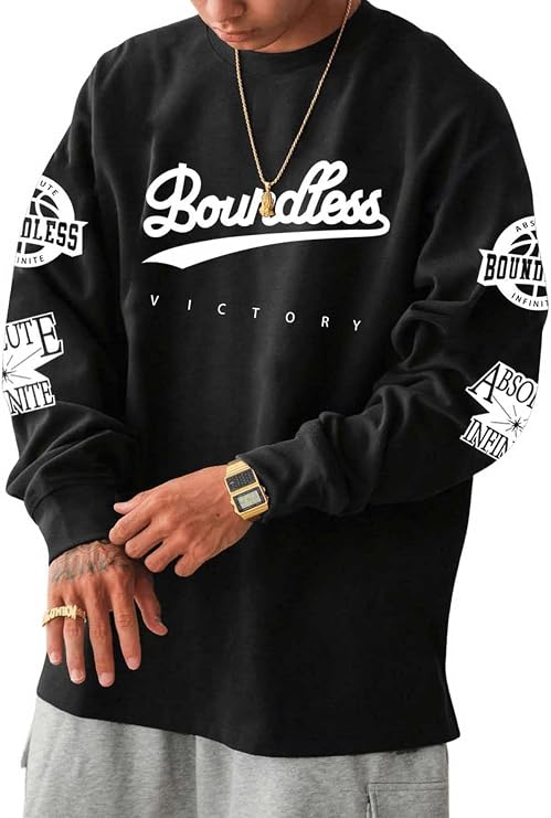 GORGLITTER Men's Long Sleeve Graphic Tee Oversized Streetwear Hip Hop Shirt