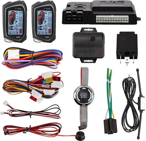 EASYGUARD EC207-M9 2 Way Car Alarm System with 1.73'' LCD Pager Display Push Start Button Remote Engine Timer Engine Start DC12V