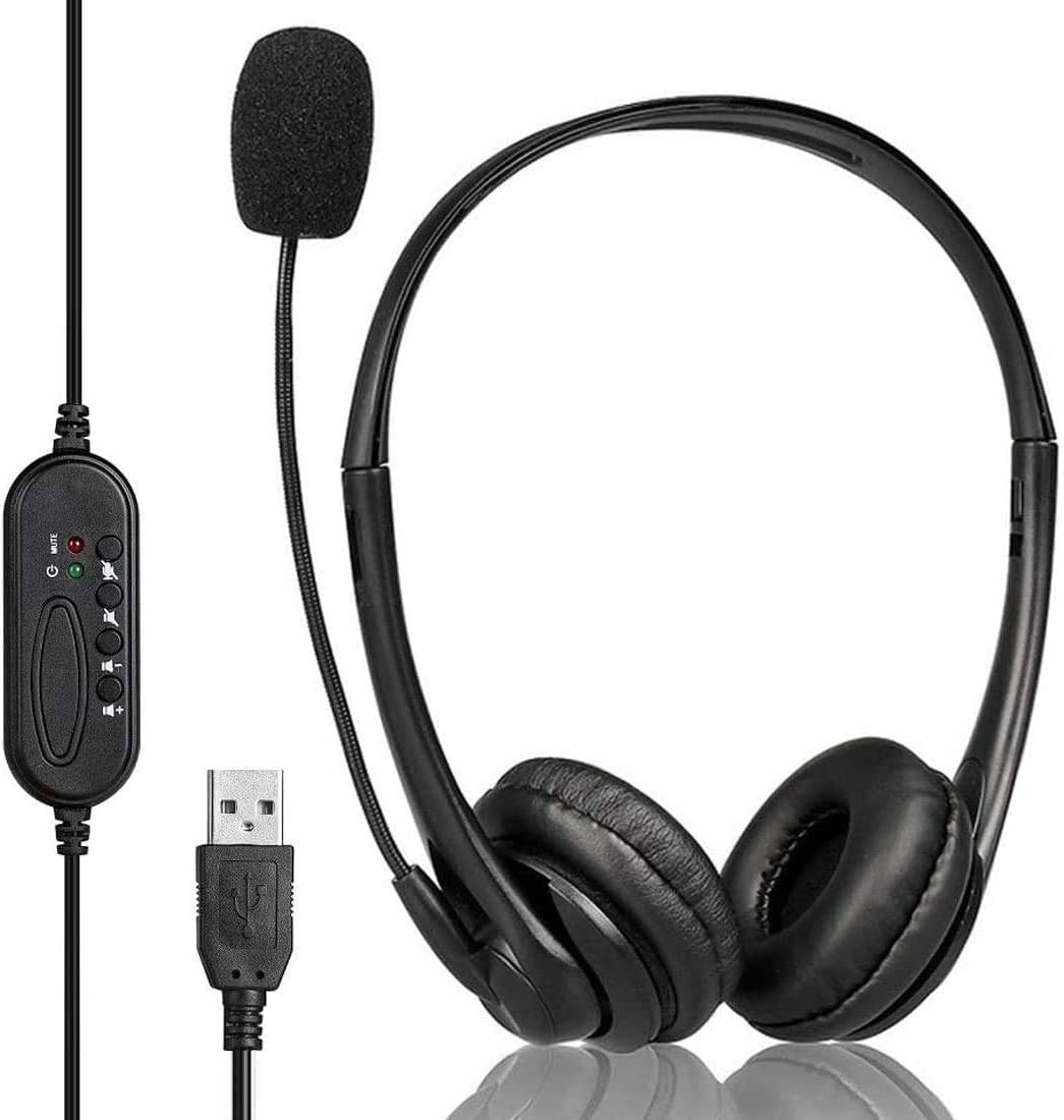 Monodeal USB Headset with Microphone, Wired Computer Laptop Headphones for Call Center, Conference, Skype Calls, Google Voice, Office, Chats etc