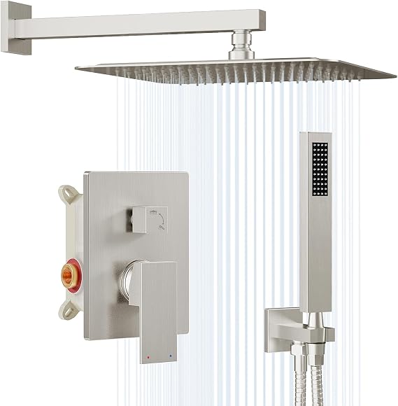 Gabrylly Rain Shower Head with Handheld Spray Combo, 10", Brushed Nickel