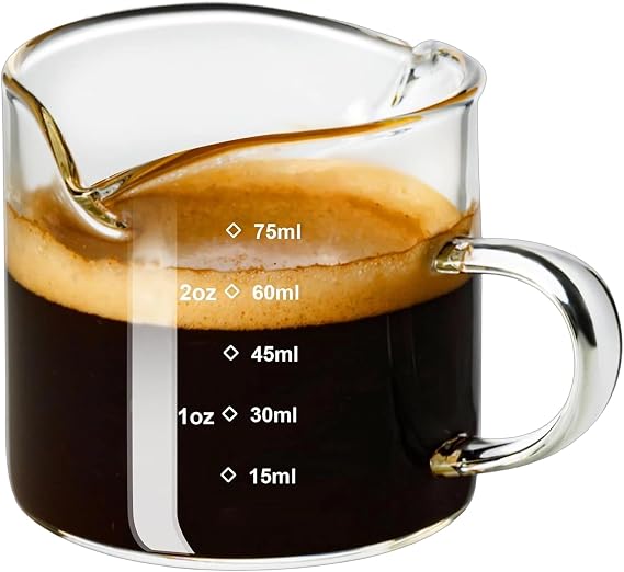 Espresso Cups, Expresso Coffee Cup with Handle, Espresso Shot Glass with Measurement, Double Spout Espresso Glasses with V-Shaped Spout, Coffee
