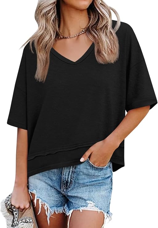 Cicy Bell Womens Summer V Neck T Shirts Loose Fit Oversized Casual Tops