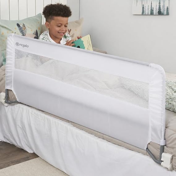 Regalo Safety 54 Extra Long Bed Rail Guard for Toddlers, Swing Down Toddler Bed Rail with Reinforced Anchor Safety System, 20 Tall Bed Safety Rail, Fits Twin, Full & Queen Beds