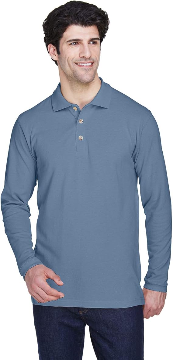 UltraClub Men's Long Sleeve Pique Polo