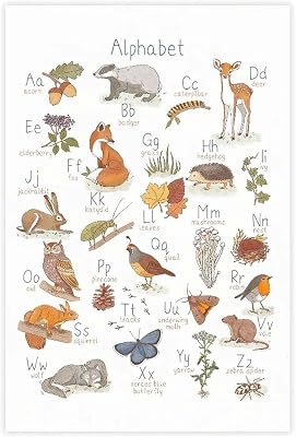 Kroey Ensemble De 2 Impressions Woodland Alphabet Affiche Numbers Poster Fall Decor Imprimable Aquarelle Salle Jeux Chambre Denfants Montessori