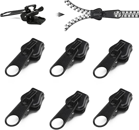 6PCS Zipper Repair Kit Zip Puller Replacement Set 3 Sizes Instant Zippers Rescue Fix for #3#5#8 Zipper Luggage, Backpacks, Jackets, Jeans, Extension & Fixing Black No Tools Needed Multipack