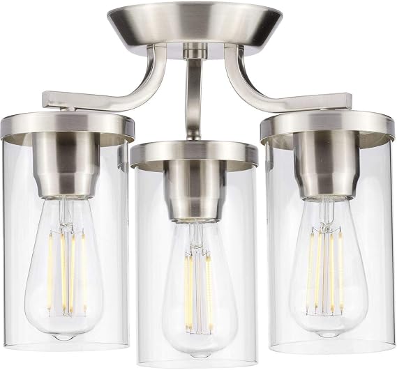 Progress Lighting Lassiter Collection Brushed Nickel Three-Light Semi-Flush Mount, 10.50x13.00x13.00
