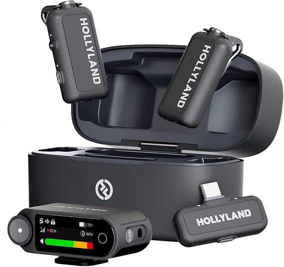Hollyland Lark MAX 2 Combo (2 TX + Kamera RX + USB-C RX + Şarj Kılıfı) Kablosuz Yaka Mikrofonu, AI Gürültü Engelleyici, 32 Bit Tam Zincir, 340 m Menzil, iPhone, Android, Kamera, PC için Mikrofon