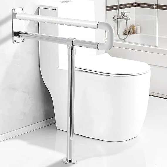Sturdy Toilet Grab Bar 23.6 Inch Anti Slip Handicap Grab Bar Wall to Floor Safety Grab Bars for Elderly Seniors Toilet Seat Accessories Support Shower Handrails