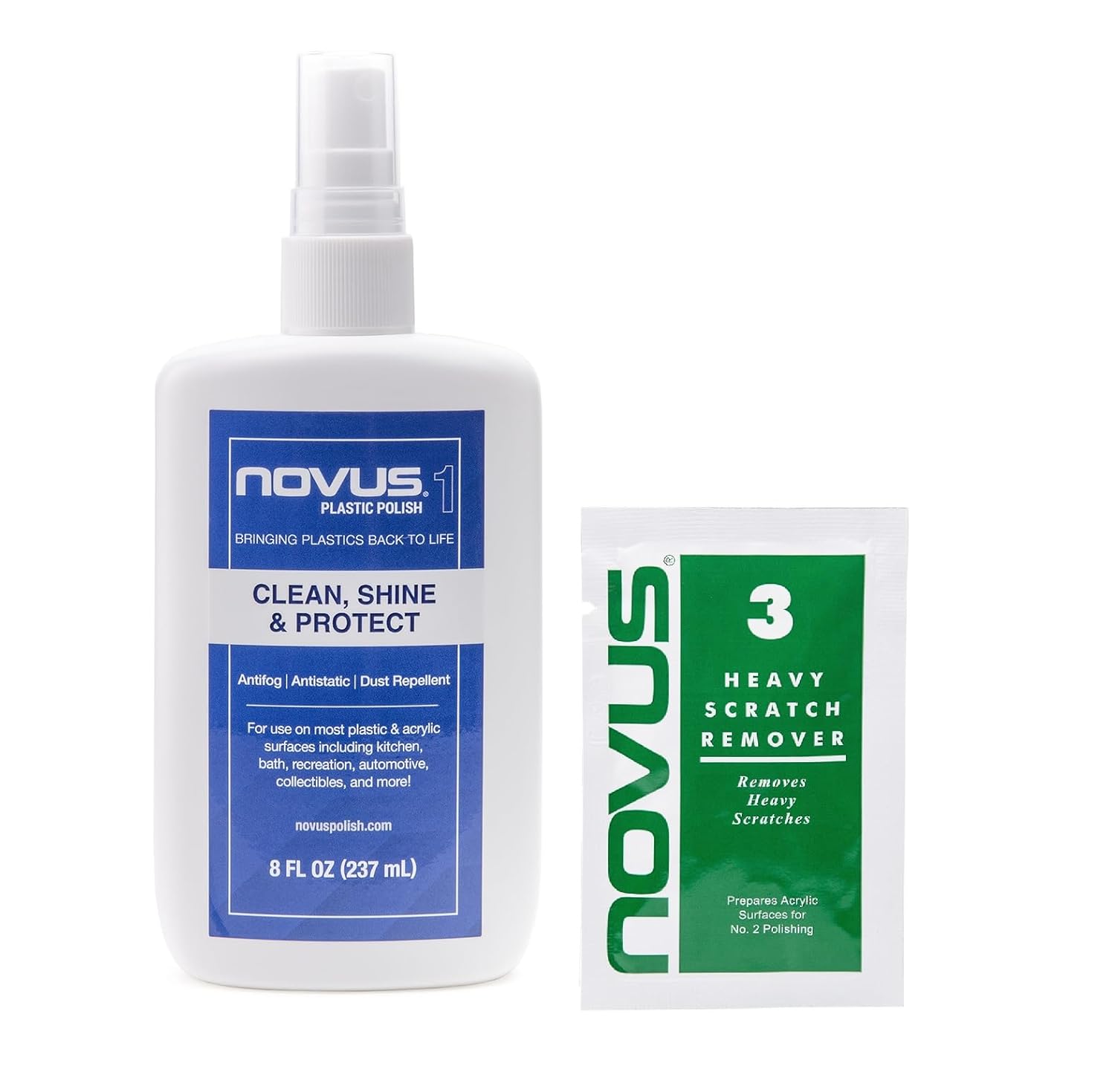 NOVUS #1 Bottle  #3 Sample Packet for Heavy Scratches - Polishing & Buffing Acrylic Surfaces - Plastic Scratch Remover Combo Set