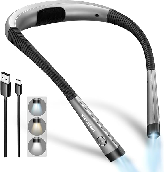Glocusent Boyun Okuma Işığı, Geceleri Yatakta Okumak için Kitap Işığı, 80+ Saate Kadar Uzun Ömürlü Şarj Edilebilir Boyun Işığı, 3 Renk ve 6 Parlaklık Seviyesi, Hevesli Okuyucular için Mükemmel (gri) | Yatak, kamp, örgü için boyun lambası; 6 parlaklık, 90° ışın; 80H çalışma süresi, USB-C şarj edilebilir [Enerji Sınıfı A+++]