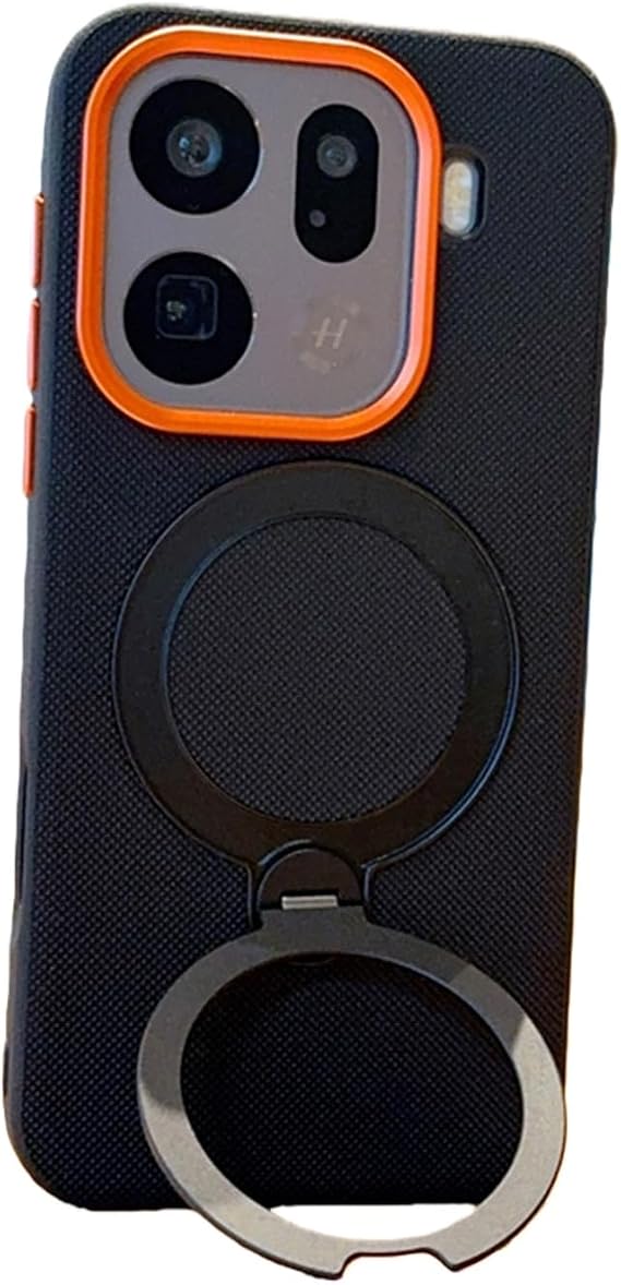 DAYJOY Magnetic Leather Case Compatible with Oppo Find X9 Pro,Leather Textured Grip Cover with Ring Holder Kickstand Compatible with MagSafe (Black)