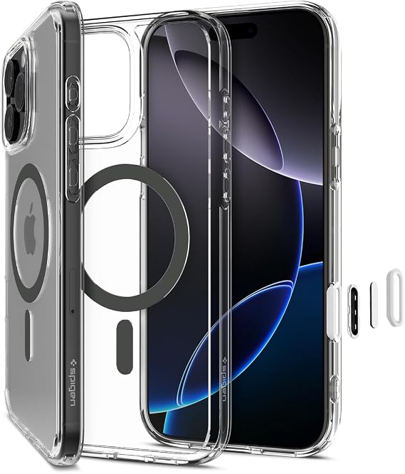 Spigen iPhone 16 Pro Max ile Uyumlu MagSafe Kılıf Ultra Hybrid T Mag Fit Kamera Kontrol Sararmaya Dayanıklı Gri Şeffaf Kapak - ACS08506 (Spigen TR Garantili)