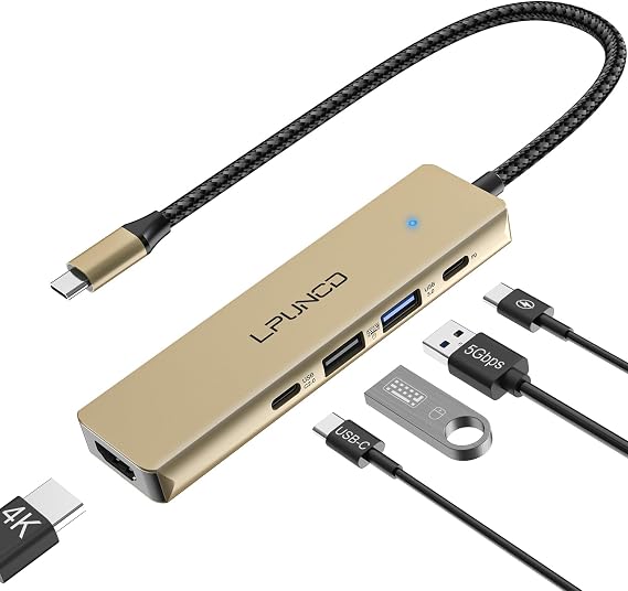 USB-C Hub with 4K HDMI Display, Laptops Docking Station 5-in-1 Multiport Adapter, 100W PD, 2 USB-A Ports and 1 USB-A Port for MacBook Pro/Air, iPad Pro, iMac, iPhone 15 Pro/Pro Max, XPS, Thinkpad
