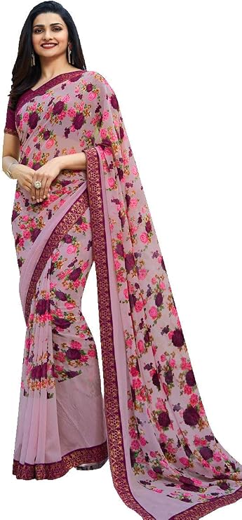 Indian Sari Fashion Designer Ethnic Georgette Saree STARWALK 37 (Light Purple)