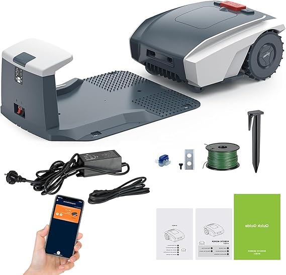Automatic Robotic Lawn Mower, App Control, Cuts Up to 1500 sq m, 30% Slope, Ultra Quiet, Rain Sensor, Bluetooth, Safety Sensors