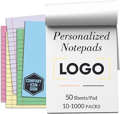 10-1000 Pads Personalized Notepads Bulk, Custom Notepad Printed with Text Logo 50 Sheets Customized Memo Note Pads Stationery for Office Business Teacher Student Gifts Small 4.25x5.5