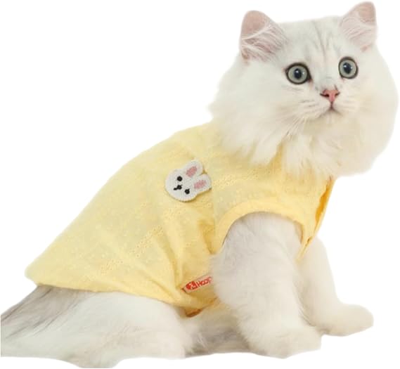 Cute Adorable Kitten T-Shirt - Breathable Cats Clothes for Kittens (X-Large, Yellow)