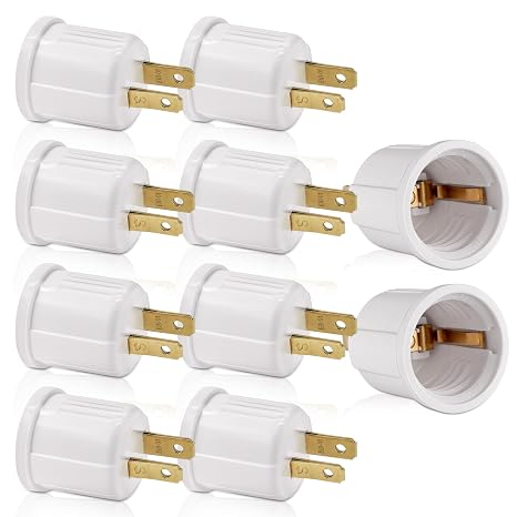 Outlet to Socket Adapter, Plug-in Light Socket, Convert Outlet to Light Bulb Socket, Polarized 2-Prong Outlet to E26 E27 Screw Base Bulb Socket, 660 Watt, 125 Volt, UL Listed (10, White Color)