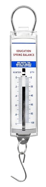 EISCO Premium Spring Balance, 0-100g / 0-1N - High Resolution, Dual Transparent Scale, Newtons & Grams - Zero Calibration Capability - Acrylic Body