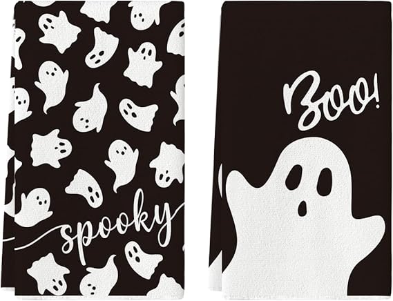 Artoid Mode Black Ghost Boo Halloween Kitchen Towels Set of 2 18x26 Inch