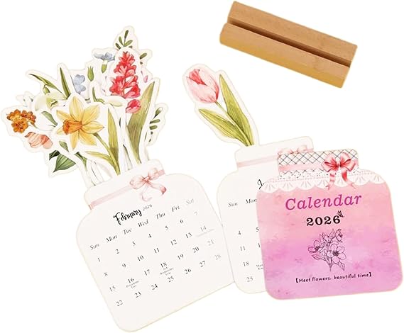 2026 Calendar Flower Monthly Weekly Planner | Aesthetic Flower Desktop Calendar Planner for Home School Classroom Teacher Student Appointment Agenda Academic Planning