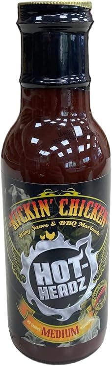 Hot-Headz! Smoked Kickin' Chicken Wing Sauce & BBQ Marinade Medium Hot Sauce for Hot Wings and Chicken Barbecue Marinade. Great Gift for Meat and Hot Sauce Lovers. (354ml)