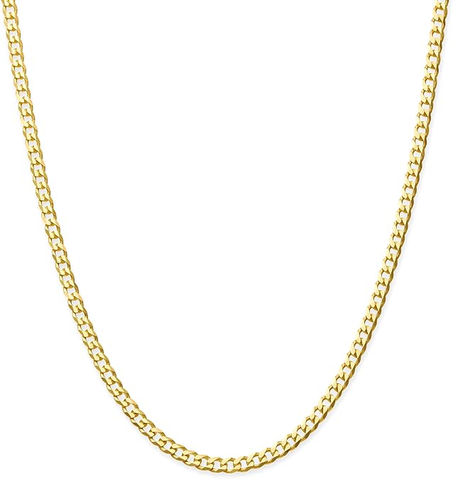 JAXXON Mens Chain Necklace - 3mm Gold Curb Chain with Diamond-Cut Links - 925 Sterling Silver Chain for Men - 14k Gold Plated, Antioxidant Finish - Durable Chain Necklace for Daily Wear, 22 Inch