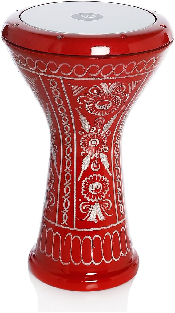 Cast Aluminum Turkish Darbuka Doumbek, Red with Decorative Pattern, 8.5 Inch Head, Tuning Lugs, Removable Head, Carrying Case and Adjusting Key Included (Anatolian Motifs in Red)